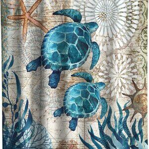 Nautical Green Sea Turtles Beach Theme Fabric Shower Curtain Sets Bathroom